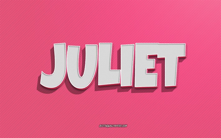 Juliet, pembe &#231;izgiler arka plan, adları olan duvar kağıtları, Juliet adı, kadın isimleri, Juliet tebrik kartı, &#231;izgi sanatı, Juliet adıyla resim