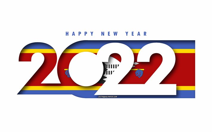 Happy New Year 2022 Eswatini, white background, Eswatini 2022, Eswatini 2022 New Year, 2022 concepts, Eswatini, Flag of Eswatini