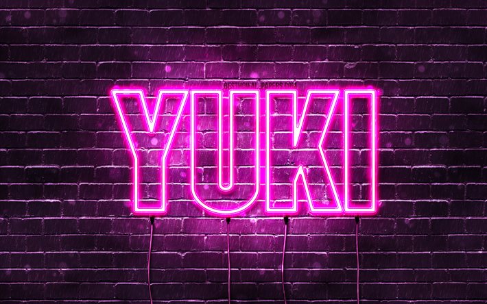 alles gute zum geburtstag yuki, 4k, rosa neonlichter, yuki-name, kreativ, yuki happy birthday, yuki-geburtstag, beliebte japanische weibliche namen, bild mit yuki-namen, yuki