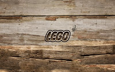 LEGO wooden logo, 4K, wooden backgrounds, brands, LEGO logo, creative, wood carving, LEGO