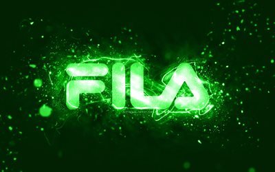 Fila green logo, 4k, green neon lights, creative, green abstract background, Fila logo, brands, Fila