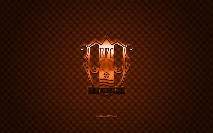 Ehime FC, clube de futebol japon&#234;s, logotipo laranja, fundo laranja de fibra de carbono, J2 League, futebol, Matsuyama, Jap&#227;o, logotipo Ehime FC
