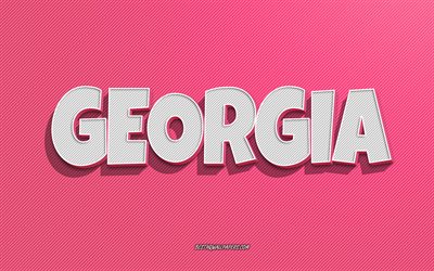 Georgia, rosa linjer bakgrund, tapeter med namn, Georgia namn, kvinnliga namn, Georgia gratulationskort, line art, bild med Georgia namn