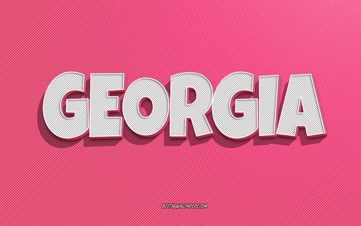 Georgia, rosa linjer bakgrund, tapeter med namn, Georgia namn, kvinnliga namn, Georgia gratulationskort, line art, bild med Georgia namn