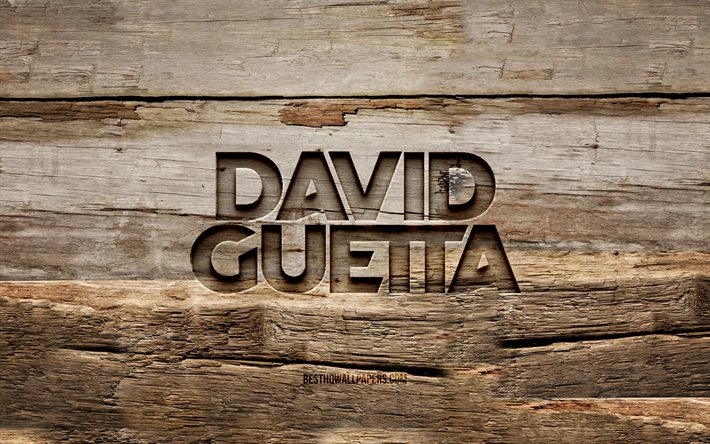 David Guetta tr&#228;logotyp, 4K, Pierre David Guetta, tr&#228;bakgrunder, franska DJs, David Guetta logotyp, kreativ, tr&#228;snideri, David Guetta