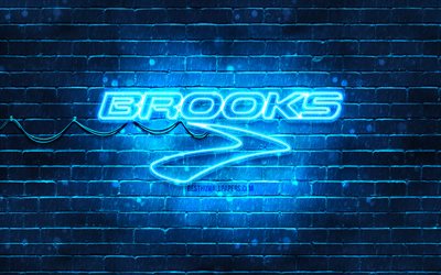 Logo bleu Brooks Sports, 4k, mur de briques bleu, logo Brooks Sports, marques, logo n&#233;on Brooks Sports, Brooks Sports