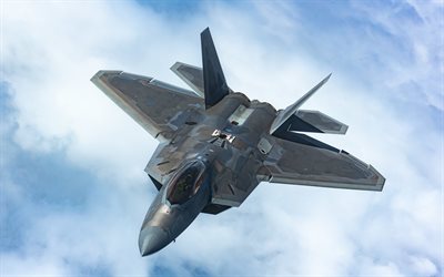Lockheed Boeing F-22 Raptor, caccia nel cielo, cacciabombardiere americano, United States Air Force, F-22 Raptor nel cielo, USA, F-22 Raptor