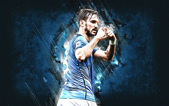 Fabian Ruiz, Napoli, Spanish footballer, midfielder, blue stone background, football, grunge art, Serie A, Italy