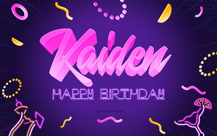 Happy Birthday Kaiden, 4k, Purple Party Background, Kaiden, creative art, Happy Kaiden birthday, Kaiden name, Kaiden Birthday, Birthday Party Background
