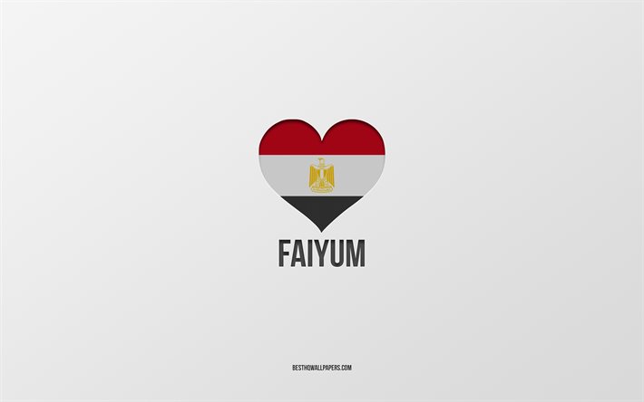 I Love Faiyum, cidades eg&#237;pcias, Dia de Faiyum, fundo cinza, Faiyum, Egito, cora&#231;&#227;o da bandeira eg&#237;pcia, cidades favoritas, Love Faiyum