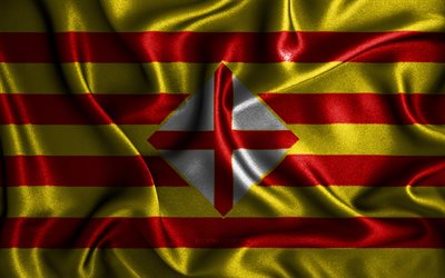 Barcelona flagga, 4k, v&#229;giga sidenflaggor, spanska provinser, Barcelonas dag, tygflaggor, Barcelonas flagga, 3D-konst, Barcelona, Europa, Spaniens provinser, Barcelonas 3D-flagga, Spanien