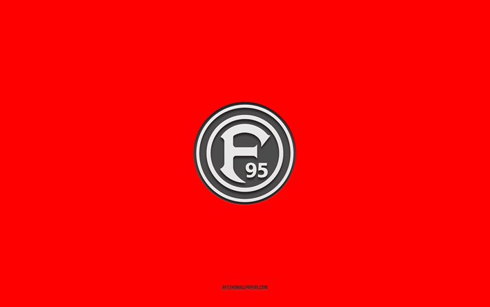 Fortuna Dusseldorf, sfondo rosso, squadra di calcio tedesca, Fortuna Dusseldorf emblema, Bundesliga 2, Germania, calcio, Fortuna Dusseldorf logo