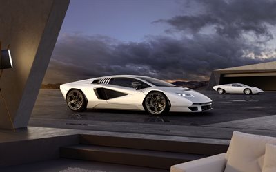 2022, Lamborghini Countach LPI 800-4, 4k, ext&#233;rieur, vue lat&#233;rale, nouveau blanc Countach LPI 800-4, supercar, voitures de sport Iatlian, Lamborghini
