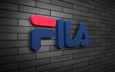 Fila 3D logo, 4K, gray brickwall, creative, brands, Fila logo, 3D art, Fila