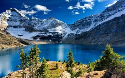 lac de montagne, rocher, montagne, lac, lac glacier