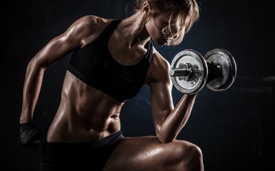 fitness, training, dumbbells, woman with dumbbells