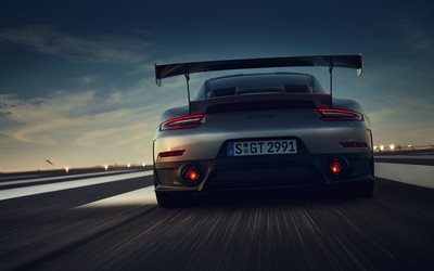 4k, Porsche 911 GT2 RS, raceway, rear view, 2018 cars, sportscars, Porsche