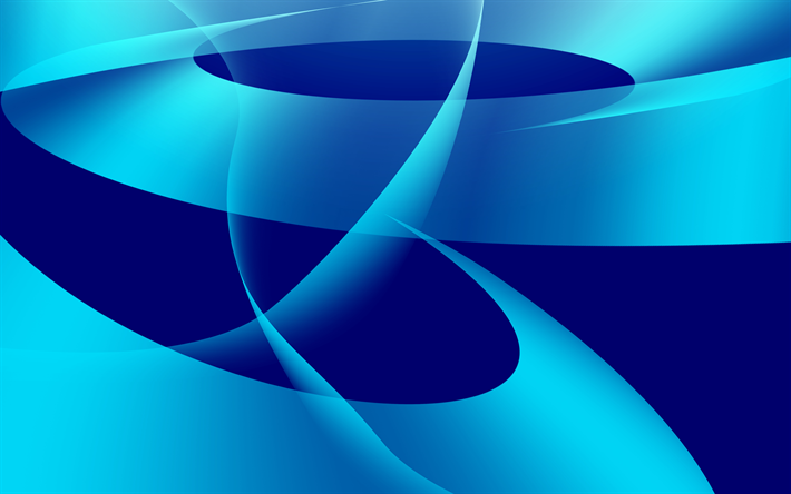 ondas azuis, 4k, Arte 3d, resumo ondas, curvas, criativo, fundo azul
