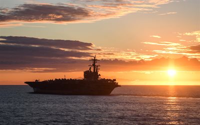 American aircraft carrier, USS George HW Bush, CVN-77, nuclear-powered aircraft carrier, Nimitz type, US Navy, US, ocean, warships