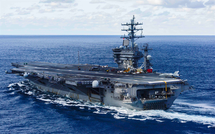 USS Dwight D Eisenhower, CVN-69, American aircraft carrier, Nimitz, F-35, deck, US Navy