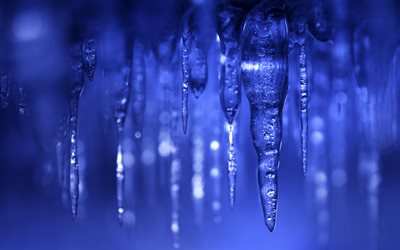icicles, winter, blue light, ice