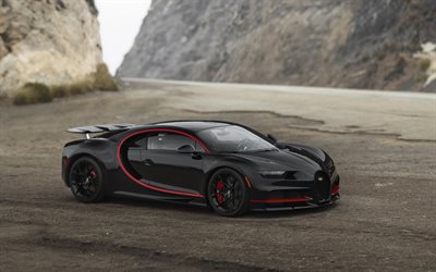Bugatti Chiron, 2017, hypercar, tuning, supercar, negro rojo deportivo coup&#233;, Quir&#243;n, VAG
