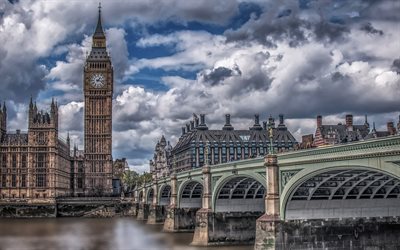 Londres, HDR, le Pont de Westminster, anglais rep&#232;res, Angleterre, royaume-UNI, Europe