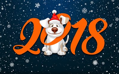 Happy New Year 2018, dog, snowflakes, year of dog, Christmas 2018, creative, New Year 2018, xmas, Christmas