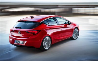 Opel Astra K, 2017, Red Hatchback, German cars, rear view, 4k, Opel