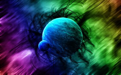 planet, rainbow str&#229;lar, satellit, sci-fi, galaxy, rainbow, nebulosan