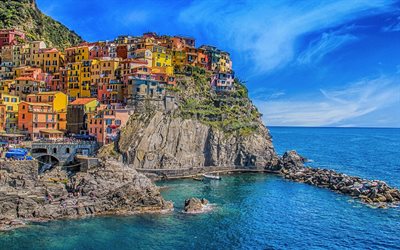 Italia, Positano, HDR, el pueblo, el mar, la Costa de Amalfi, el verano, la Costa Amalfitana, Campania, Europa
