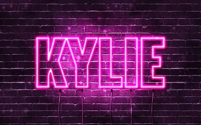 Kylie, 4k, taustakuvia nimet, naisten nimi&#228;, Kylie nimi, violetti neon valot, vaakasuuntainen teksti, kuva Kylie nimi