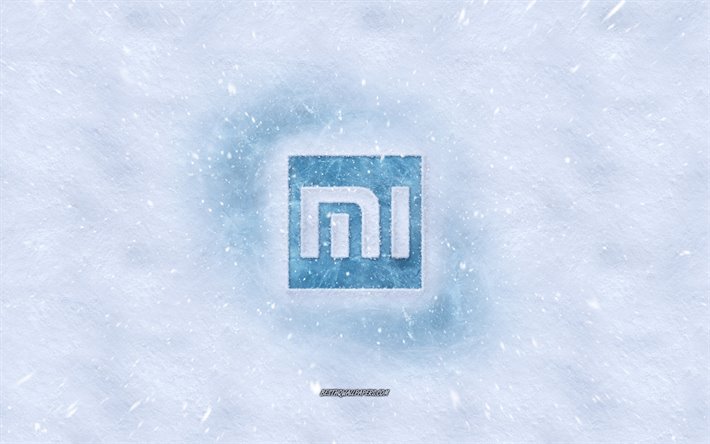 Xiaomi logotipo, inverno conceitos, neve textura, neve de fundo, Xiaomi emblema, inverno arte, Xiaomi