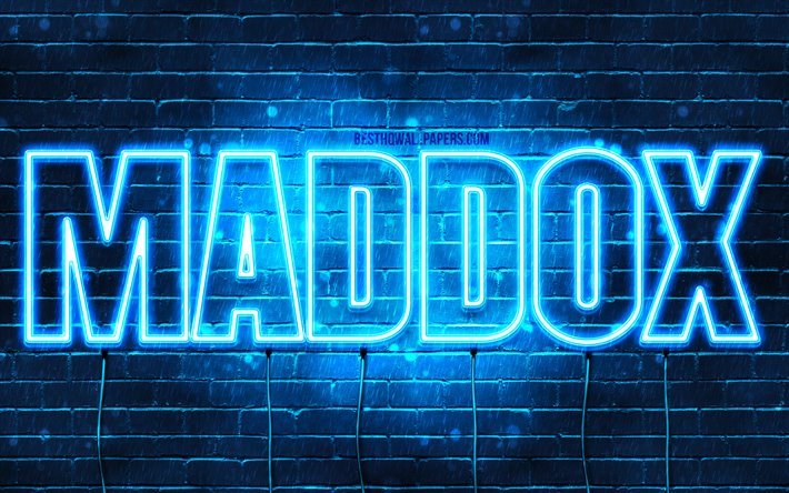 Maddox, 4k, isimleri Maddox adı ile, yatay metin, Maddox adı, mavi neon ışıkları, resimli duvar kağıtları