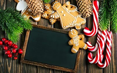 black empty board, 4k, christmas decorations, winter, xmas backgrounds, christmas concepts, happy new year, xmas decorations, background with board