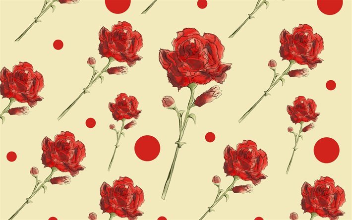 retro textur mit roten rosen, retro-blumen-hintergrund von rosen-textur, hintergrund mit roten rosen, papier textur, rosen hintergrund