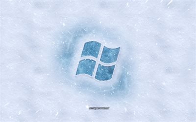 Windows logo, winter concepts, snow texture, snow background, Windows emblem, winter art, Windows