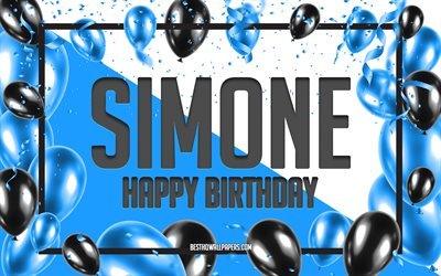 happy birthday simone, geburtstag luftballons, hintergrund, beliebten italienischen m&#228;nnlichen namen, simone, tapeten mit italienischen namen simone alles gute zum geburtstag, blaue luftballons geburtstag hintergrund, gru&#223;karte, geburtstag simon