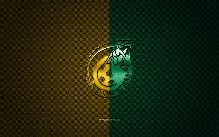 Fortuna Sittard, Dutch football club, Eredivisie, yellow green logo, yellow green fiber background, football, Sittard, Netherlands, Fortuna Sittard logo
