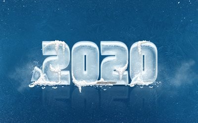 Il 2020, invernali, sfondo, blu ghiaccio, texture, blu, Felice Nuovo Anno 2020, ghiaccio lettere, 2020 concetti, 2020 Anno Nuovo