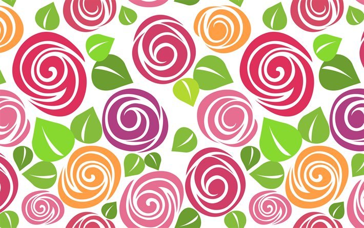 f&#228;rgglada rosor m&#246;nster, 4k, blomm&#246;nster, dekorativa konst, blommor, rosor m&#246;nster, abstrakt m&#246;nster rosor, bakgrund med rosor, blommig texturer