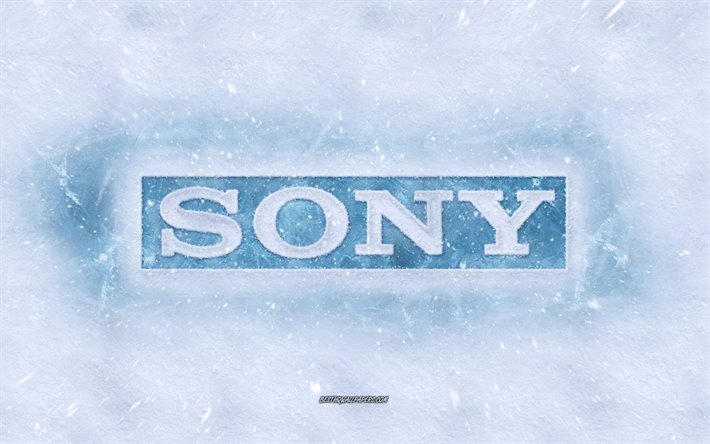Logotipo de Sony, en invierno, los conceptos, la textura de la nieve, la nieve de fondo, Sony emblema de invierno, el arte, la Sony