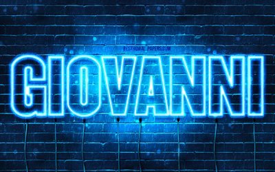 Giovanni, 4k, les papiers peints avec les noms, le texte horizontal, Giovanni nom, bleu n&#233;on, une photo avec le nom Giovanni