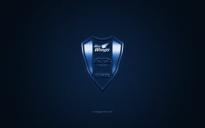 1 Suwon Samsung Bluewings G&#252;ney Kore Futbol Kul&#252;b&#252;, K Lig, mavi logo, mavi karbon fiber arka plan, futbol, Suwon, G&#252;ney Kore, Suwon Samsung Bluewings logosu