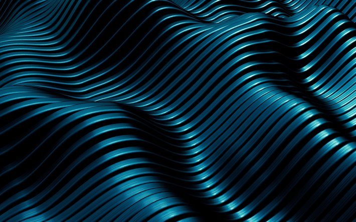 abstrait bleu des vagues, 4k, 3D, art, art abstrait, bleu, ondul&#233;e de fond, abstrait ondes, cr&#233;atif, fonds bleus, des formes g&#233;om&#233;triques
