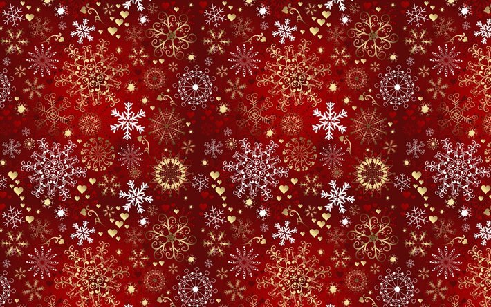 Rosso, natale, texture, texture rossa con fiocchi di neve, rosso, sfondo natale, fiocchi di neve, la texture di sfondo con fiocchi di neve, retr&#242; sfondo di natale