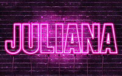Juliana, 4k, taustakuvia nimet, naisten nimi&#228;, Juliana nimi, violetti neon valot, vaakasuuntainen teksti, kuvan nimi Juliana