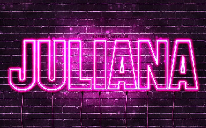 Juliana, 4k, wallpapers with names, female names, Juliana name, purple neon lights, horizontal text, picture with Juliana name