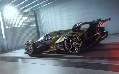 Lamborghini Lambo V12 Vision Gran Turismo Concept, 2019, vista posteriore, gara di auto, tuning, concetti, italiano supercar Lamborghini