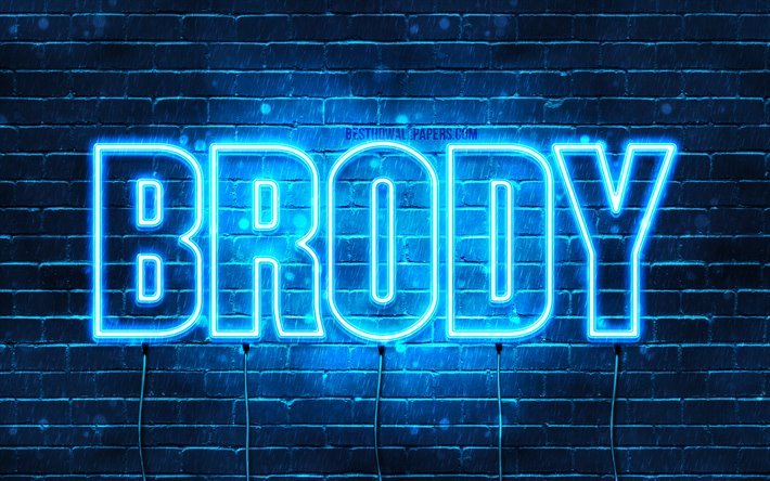 Brody, 4k, sfondi per il desktop con i nomi, il testo orizzontale, Brody nome, neon blu, immagine con nome Brody